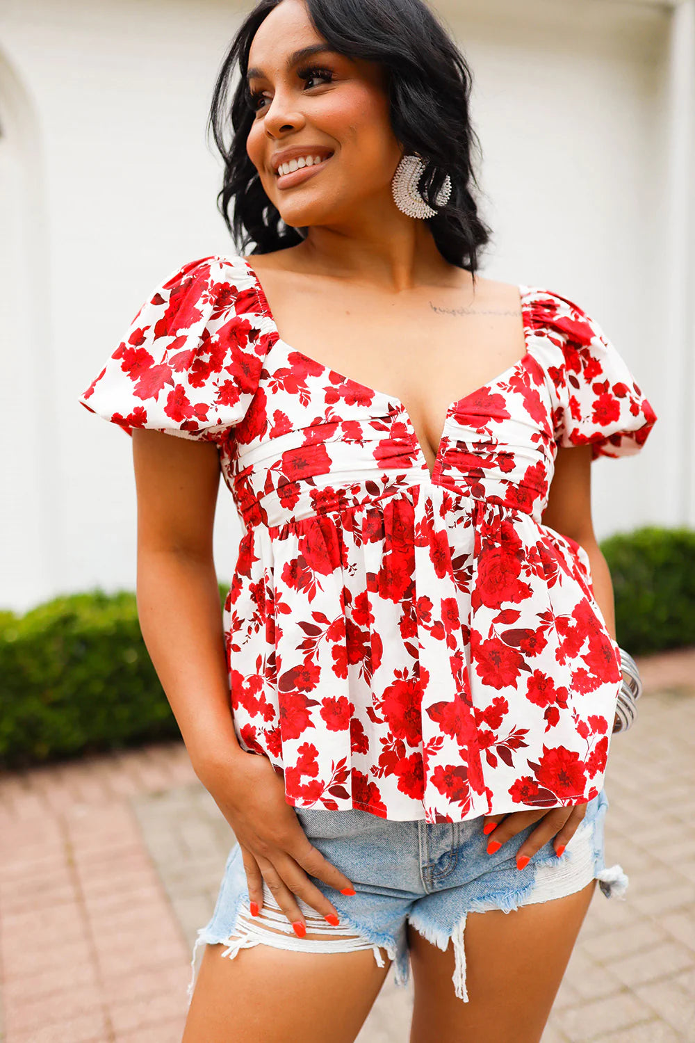 NEW sale Floral Off The Shoulder Loose Puff Sleeve Blouse