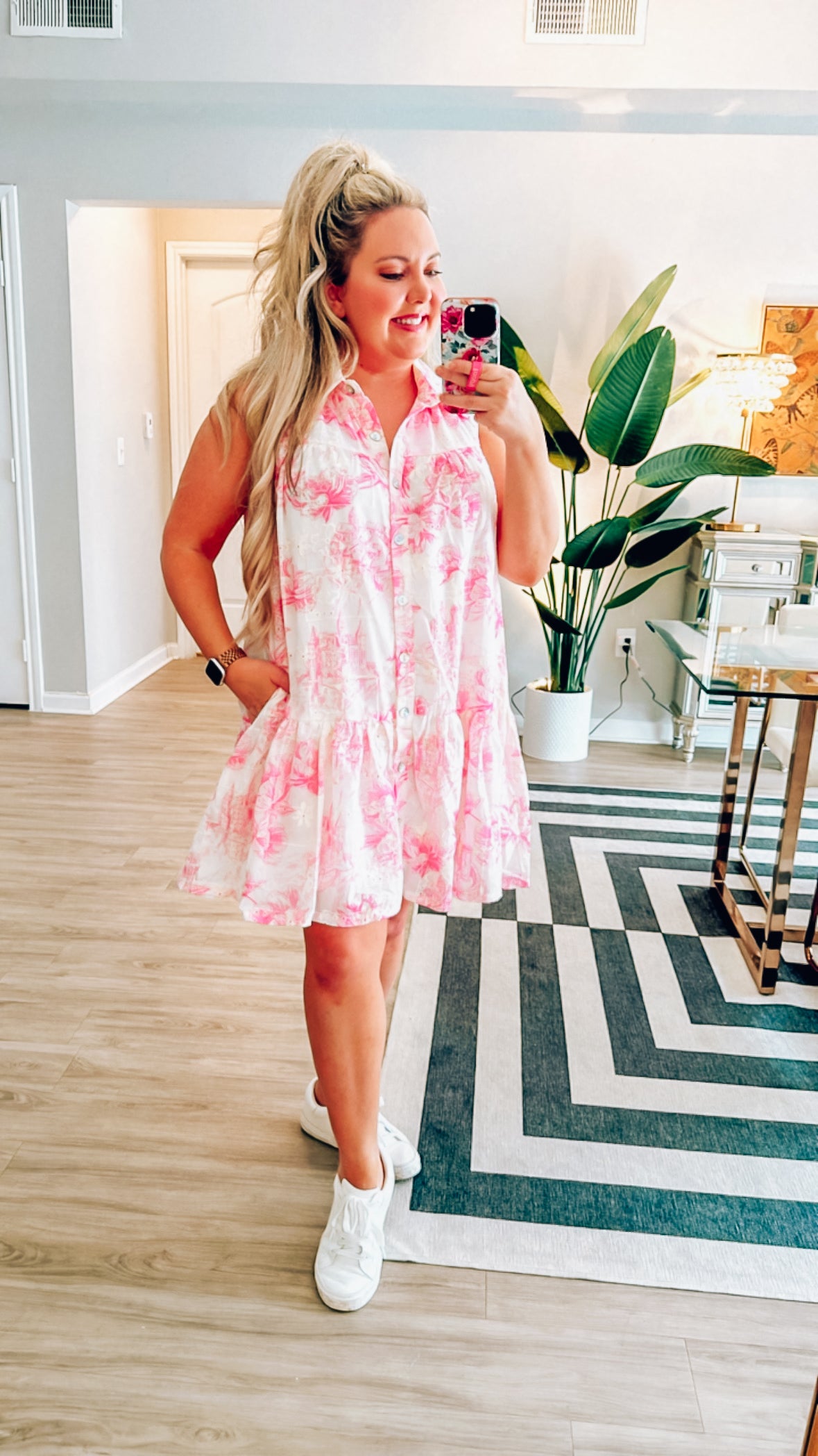 "Caroline" Pink Floral Eyelet Dress