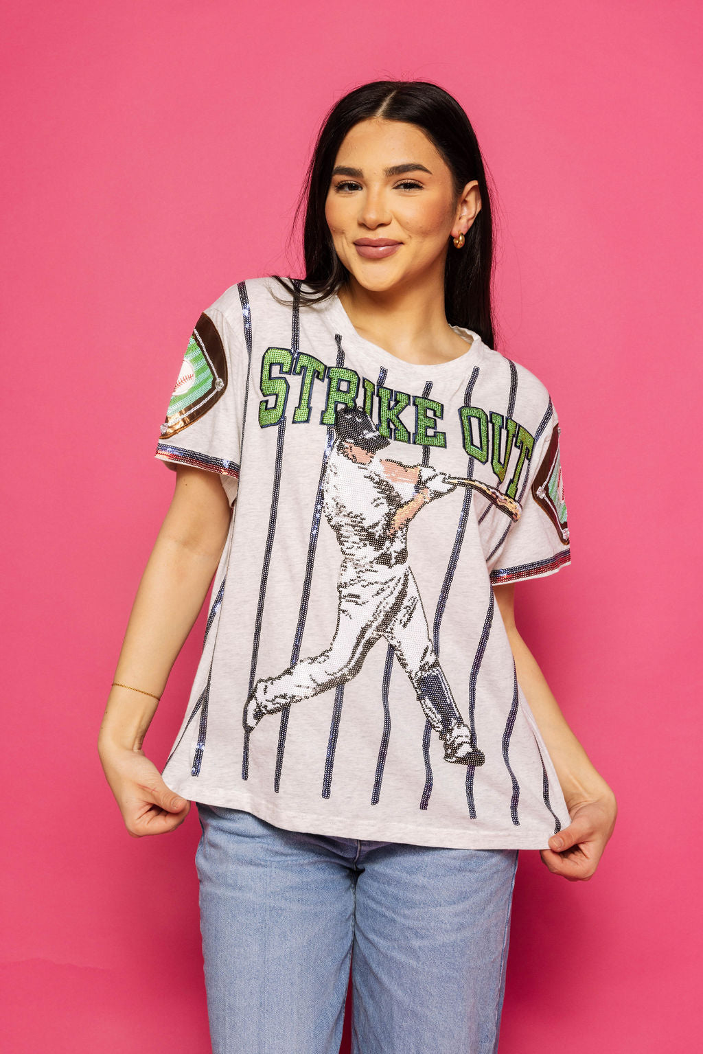 Queen of Sparkles Grey & Royal Strike Out Tee