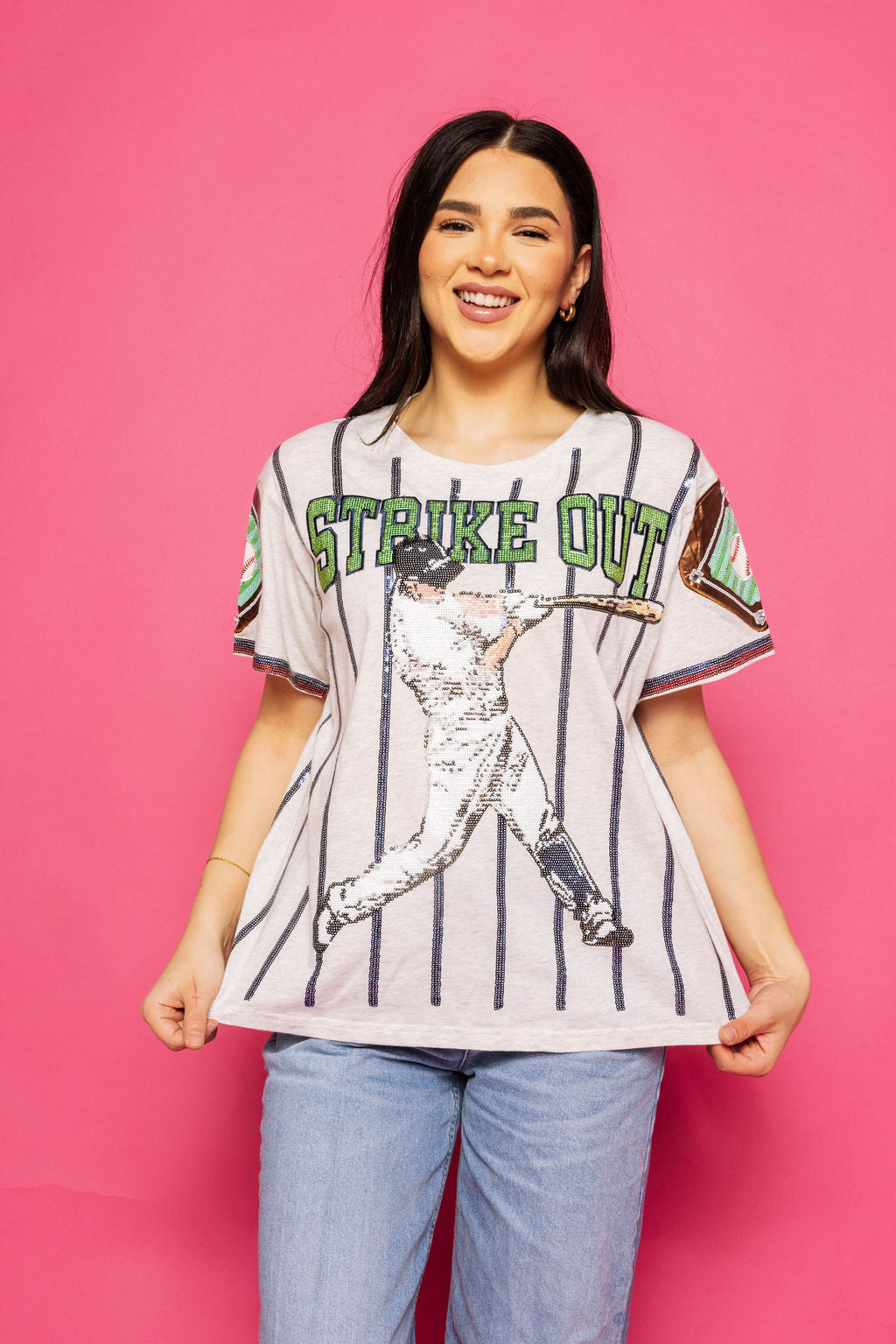 Queen of Sparkles Grey & Royal Strike Out Tee