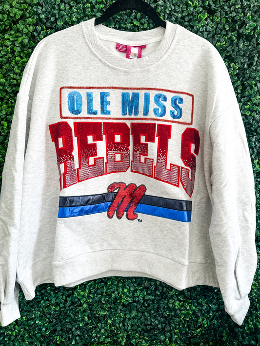 Queen of Sparkles Grey Ole Miss "Rebels" Vintage Sweatshirt