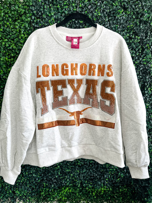 Queen of Sparkles Grey Texas "Longhorns" Vintage Sweatshirt