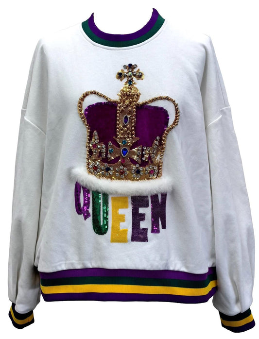 QOS White Mardi Gras Crown with Queen Sweatshirt