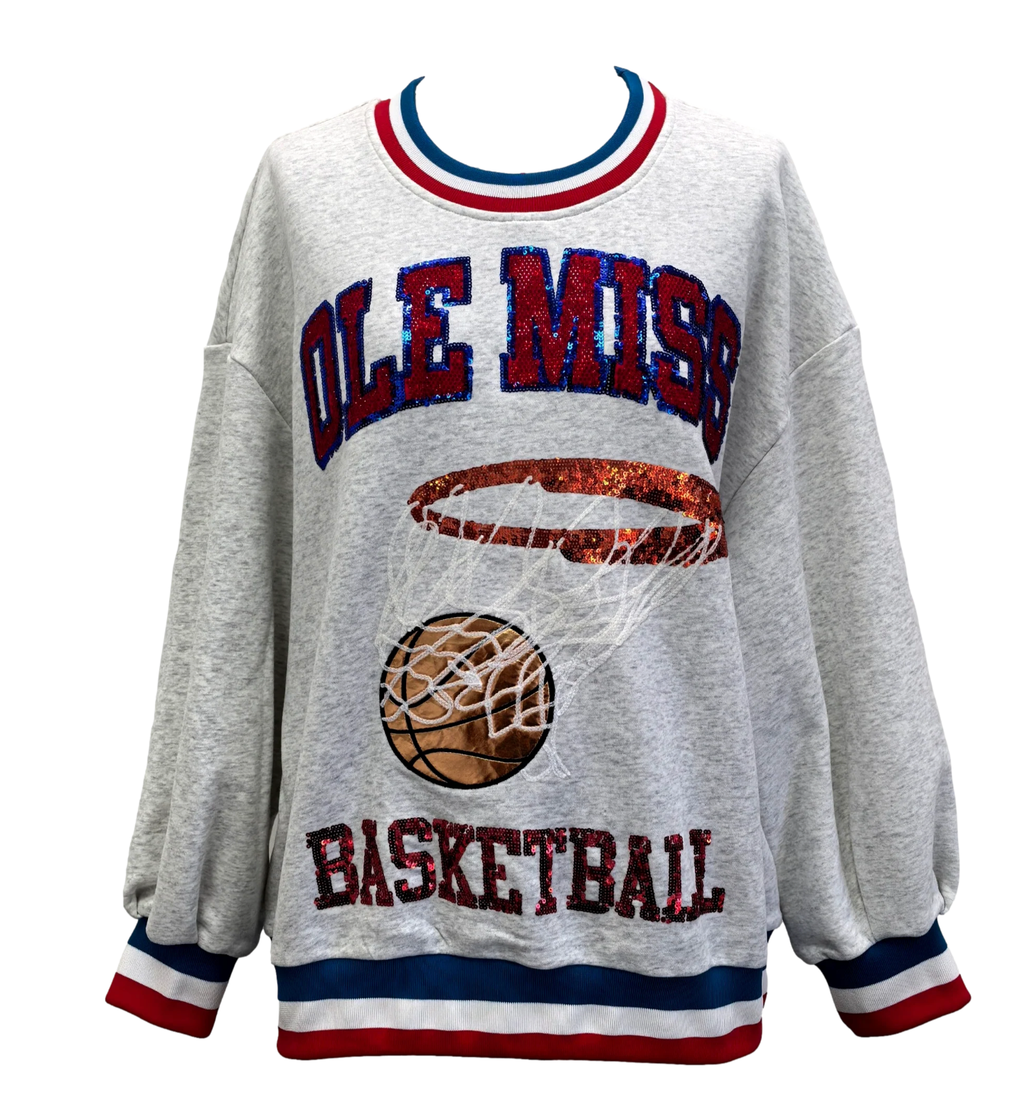 Queen of Sparkles Grey Ole Miss Rebels Basketball Sweatshirt