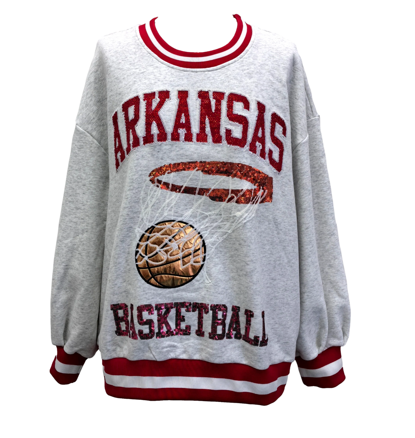 Queen of Sparkles Grey Arkansas Razorbacks Basketball Sweatshirt