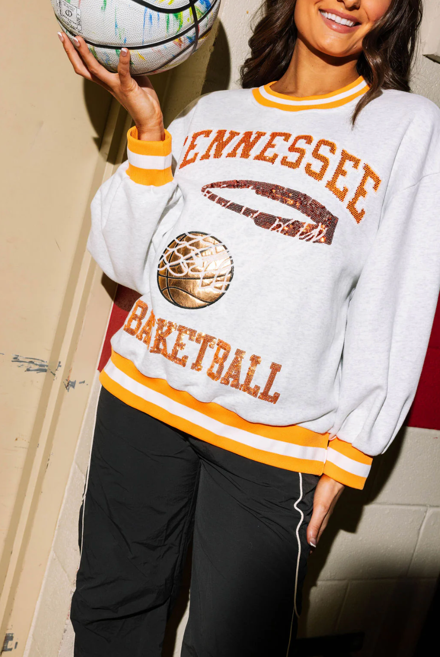 Queen of Sparkles Grey Tennessee Volunteers Basketball Sweatshirt