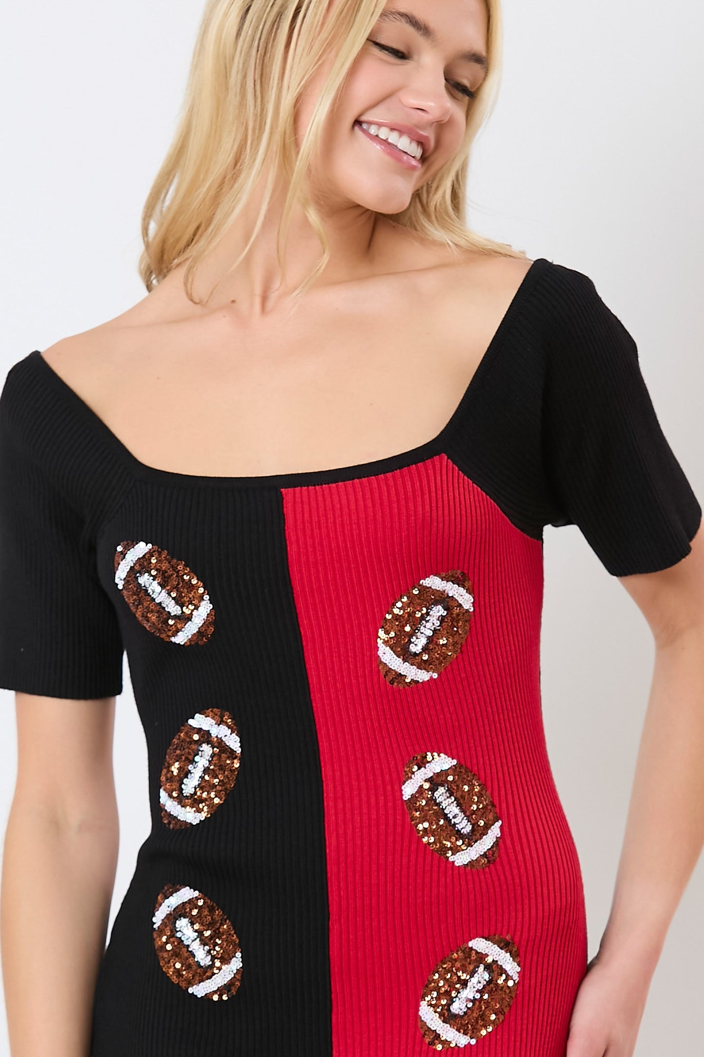 "Megan" Red & Black Sequin Football Gameday Dress