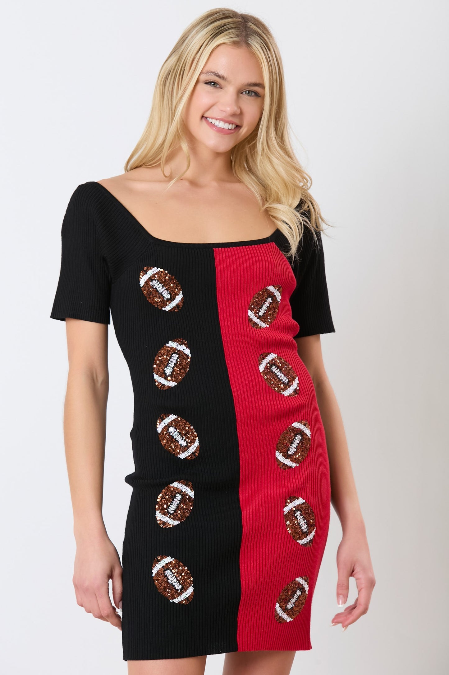 "Megan" Red & Black Sequin Football Gameday Dress