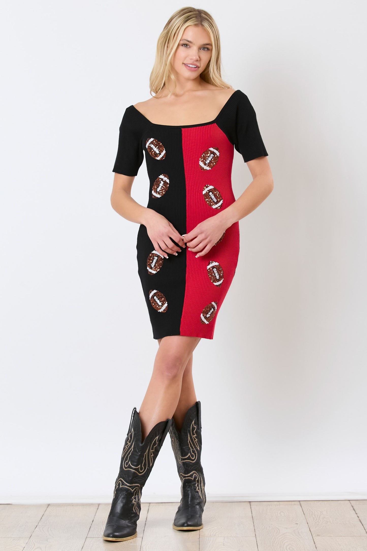 "Megan" Red & Black Sequin Football Gameday Dress