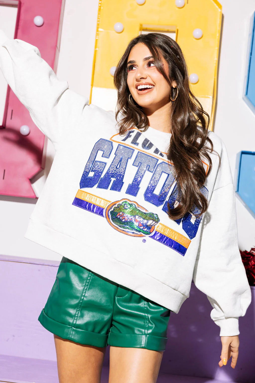 Queen of Sparkles Grey Florida "Gators" Vintage Sweatshirt