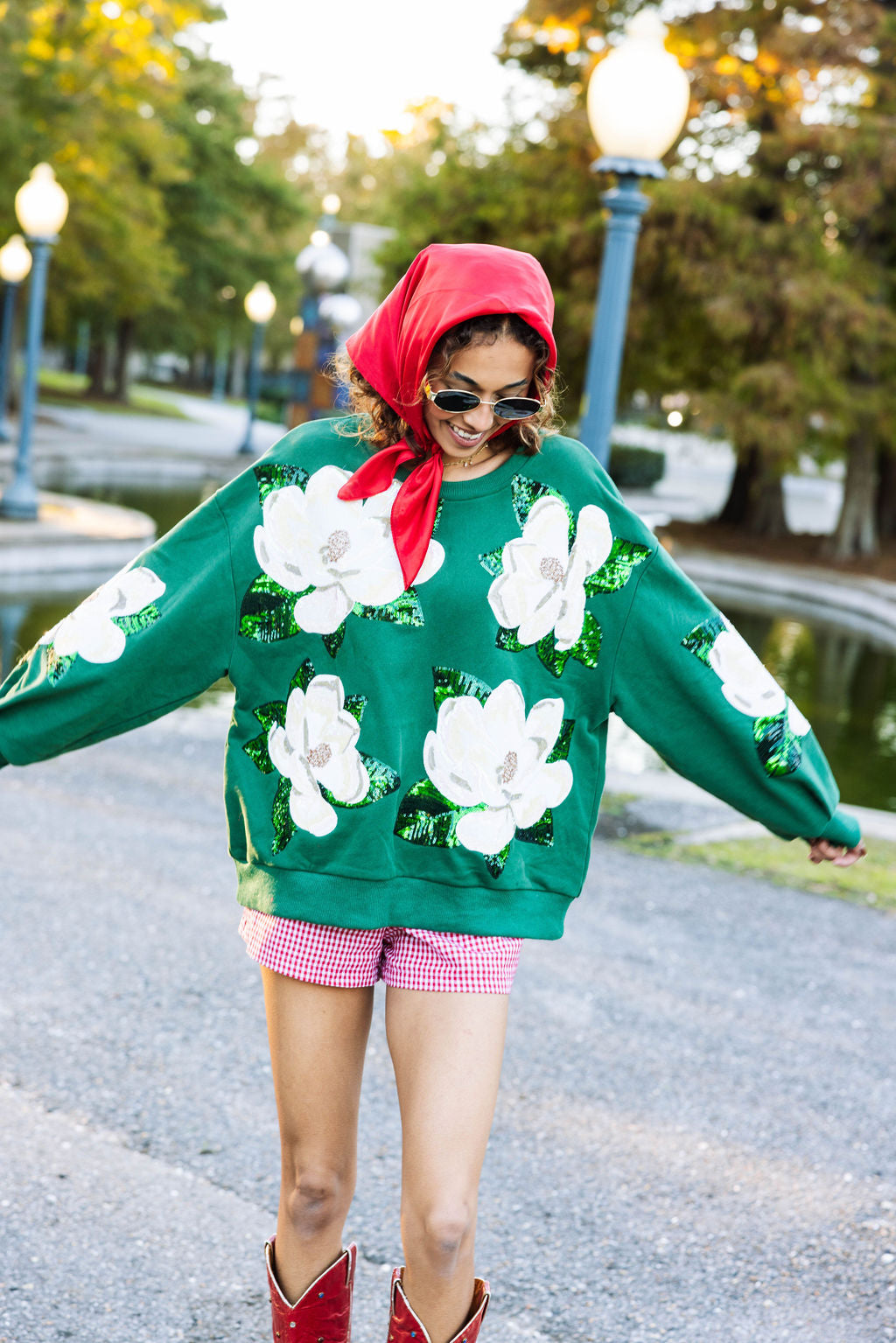 Queen of Sparkles Dark Green Magnolias Sweatshirt